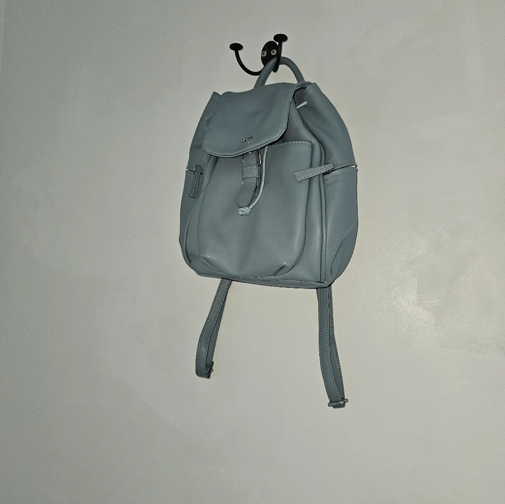 Gianvito Rossi Powder Blue Leather Backpack with Buckle Flap